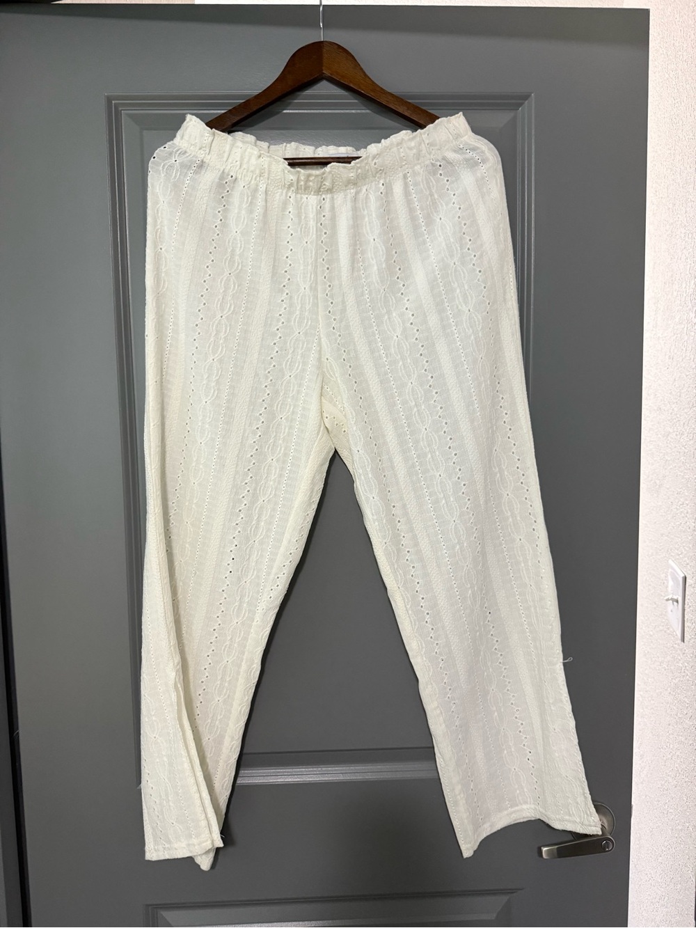 Cream Eyelet Swim Coverup Pants – Lightweight Beach Layer